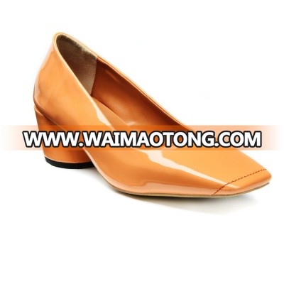 H1665 newest orange china mid heel women pump shoes with special geometric design heel